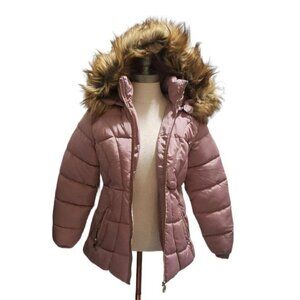 Ct816 dkny ladies pink champagne hooded puffer jacket l